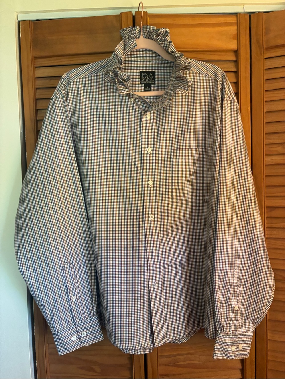 Jos. A. Bank Blue and Brown Checked Tie-Front Button Down Shirt - Picture 6 of 7
